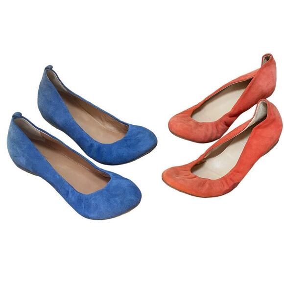 J. CREW Anya/CeCe Suede Ballet Flat Bundle in Orange and Blue - Women's Size 7 - Picture 1 of 16